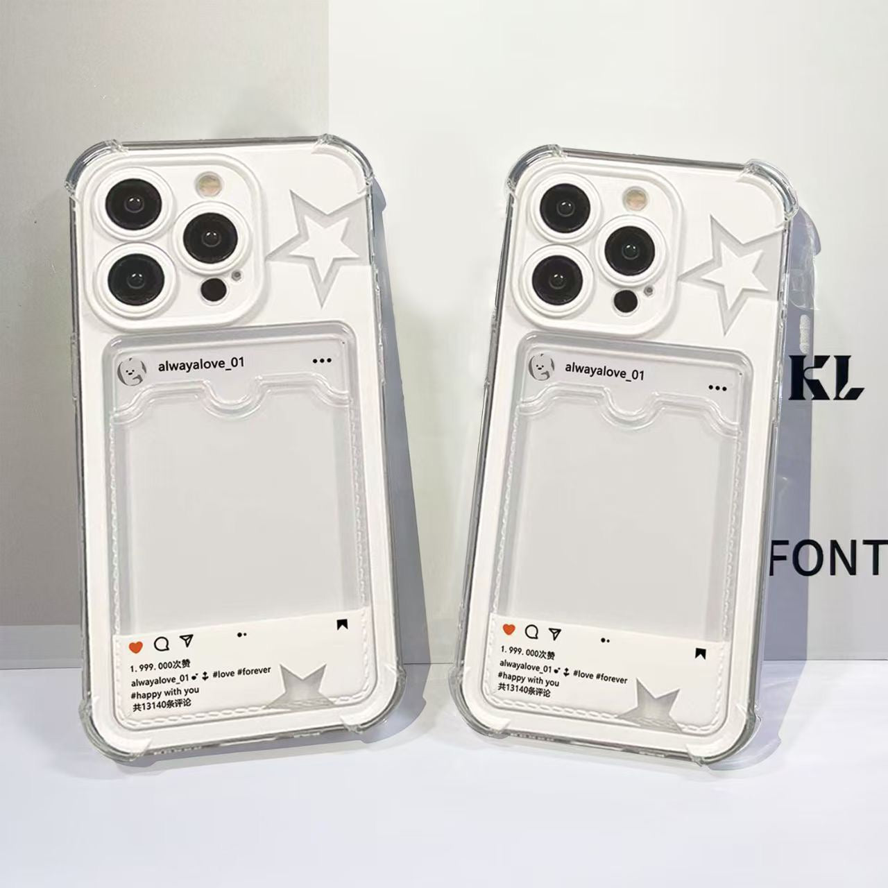 Cute Star Cutout iPhone Case with Card Pocket – Protective Shockproof Phone Cover【Leave Phone Model at Checkout】