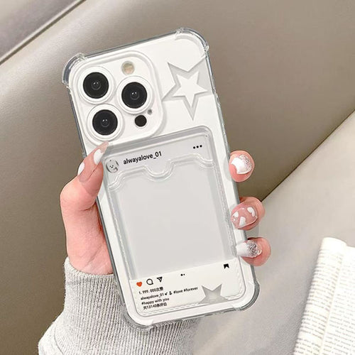Cute Star Cutout iPhone Case with Card Pocket – Protective Shockproof Phone Cover【Leave Phone Model at Checkout】