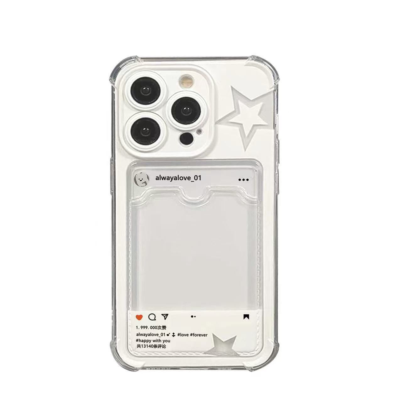 Cute Star Cutout iPhone Case with Card Pocket – Protective Shockproof Phone Cover【Leave Phone Model at Checkout】
