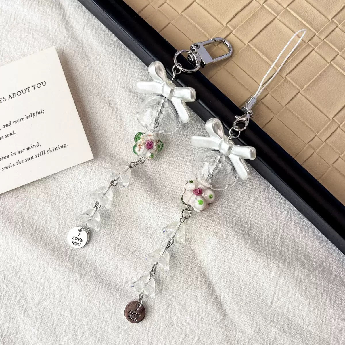 Glass Crystal Lily of the Valley Wind Chime Charm – Beaded Phone Strap Bag Decoration Keychain