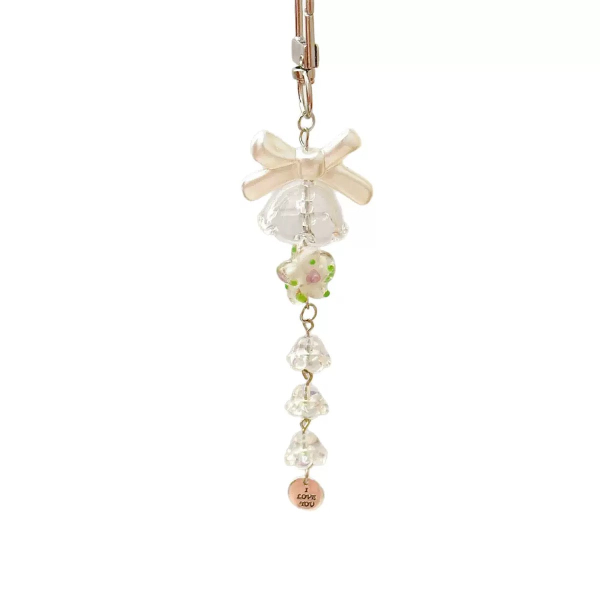 Glass Crystal Lily of the Valley Wind Chime Charm – Beaded Phone Strap Bag Decoration Keychain