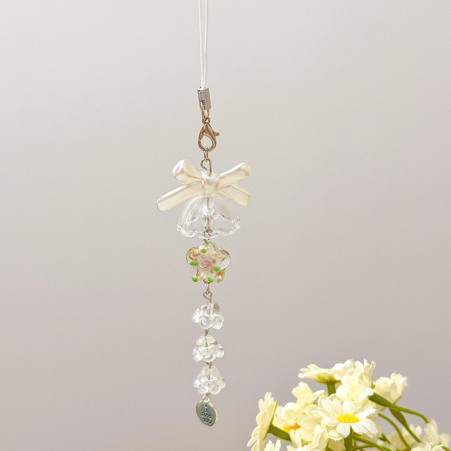 Glass Crystal Lily of the Valley Wind Chime Charm – Beaded Phone Strap Bag Decoration Keychain