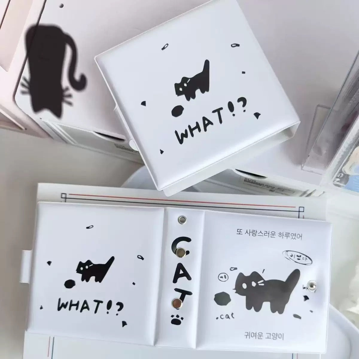 Black & White Cat PU Leather Photocard Binder – 1-Pocket Instax & Kpop Card Storage Album