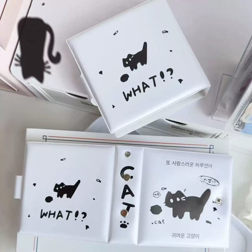 Black & White Cat PU Leather Photocard Binder – 1-Pocket Instax & Kpop Card Storage Album