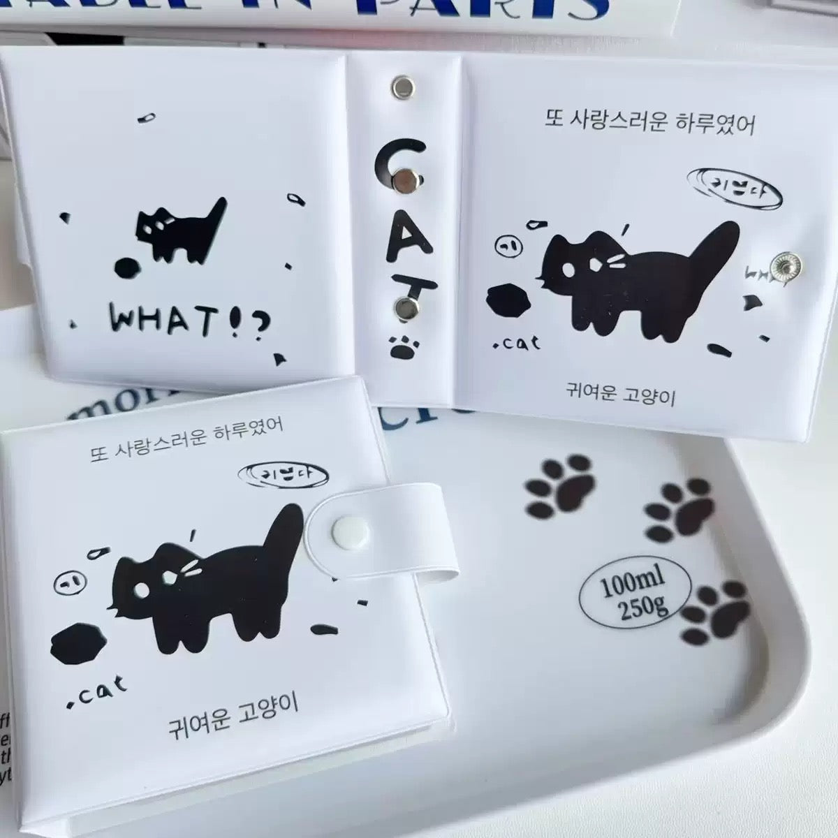 Black & White Cat PU Leather Photocard Binder – 1-Pocket Instax & Kpop Card Storage Album