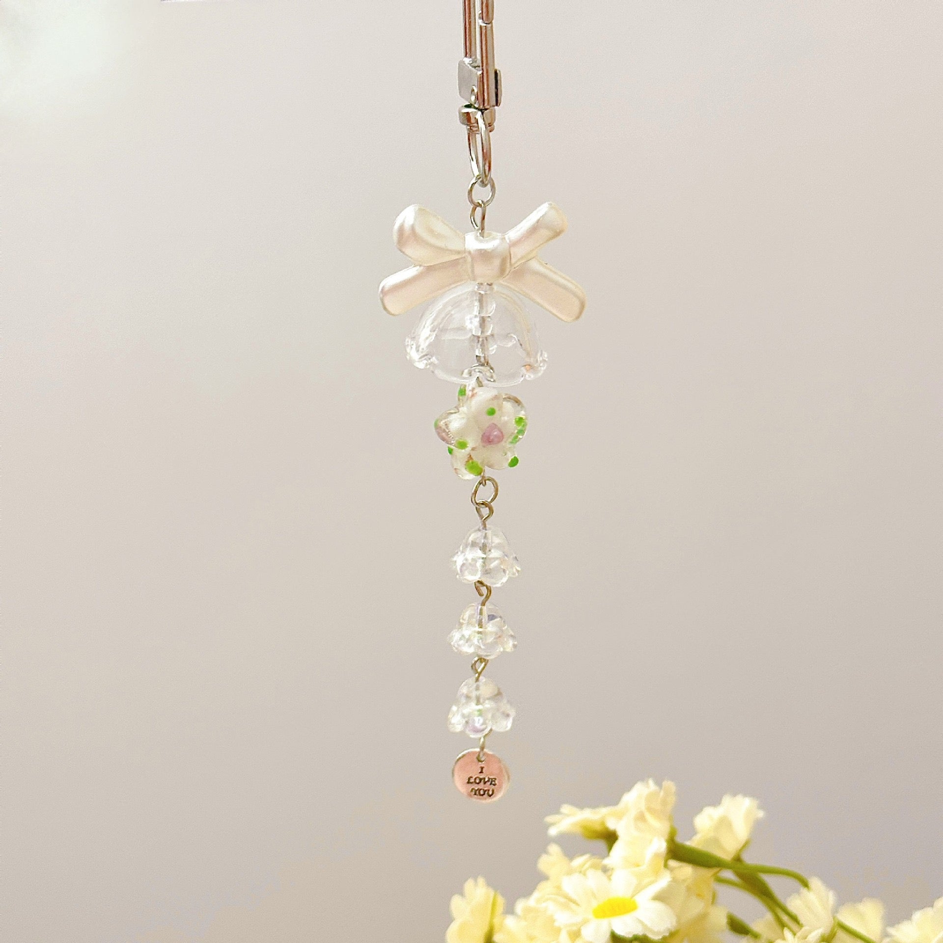 Glass Crystal Lily of the Valley Wind Chime Charm – Beaded Phone Strap Bag Decoration Keychain